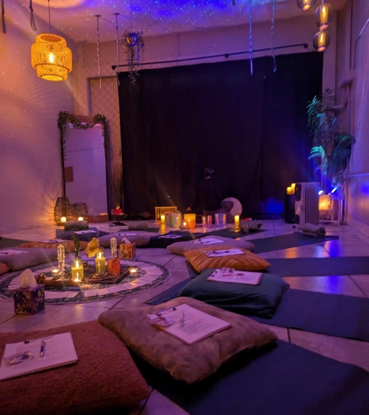 Sound bath room set with candles